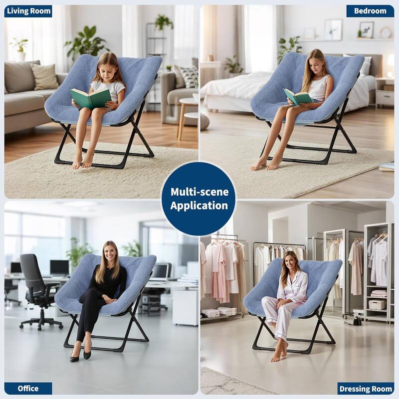 Comfy Folded Chair,Saucer Chair, Lounge Chair - XL Foldable Faux Fur Floor Seat, Non-Slip Base for Stability