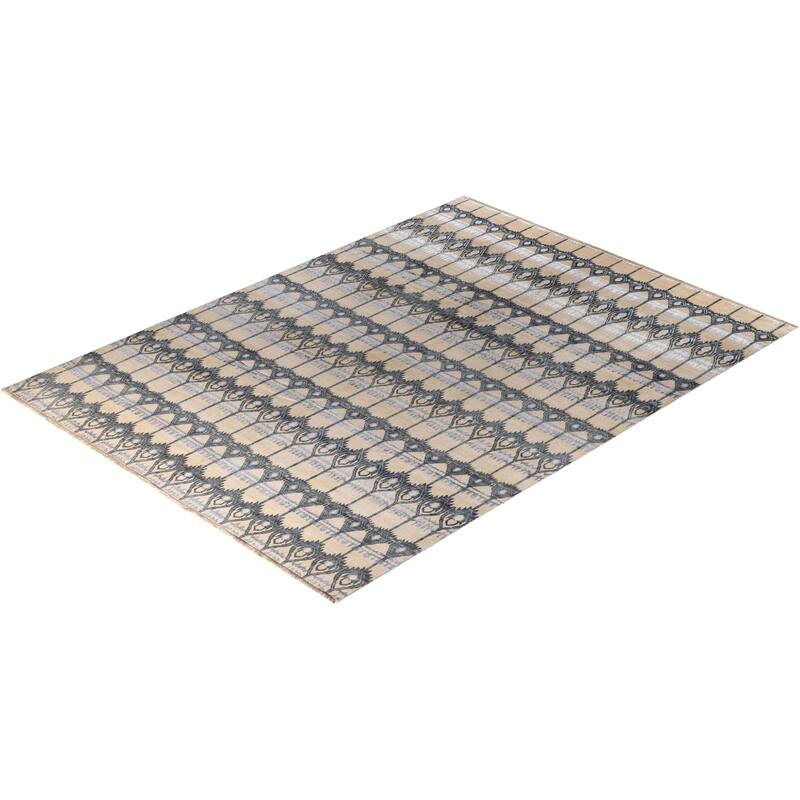 Ikat One-of-a-Kind Hand-Knotted Area Rug, Ivory - 9' 0" x 12' 0"