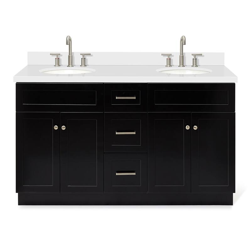 Ariel F061DWQOVO Hamlet 61" Free Standing Double Basin Vanity Set with - Black / Pure White Top - Anthracite Finish