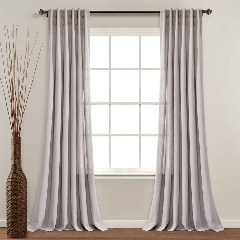 Lush Decor Linen Button Pinched Pleat Window Curtain Single Panel - 84" x 40"