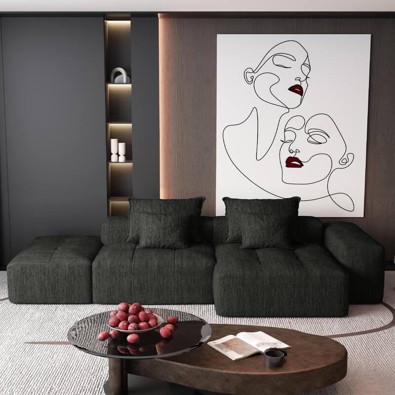 Oversized Modular Chenille Sectional Sofa with Ottoman, Chaise Lounge, 1 Armrest and 4 Pillows for Living Room