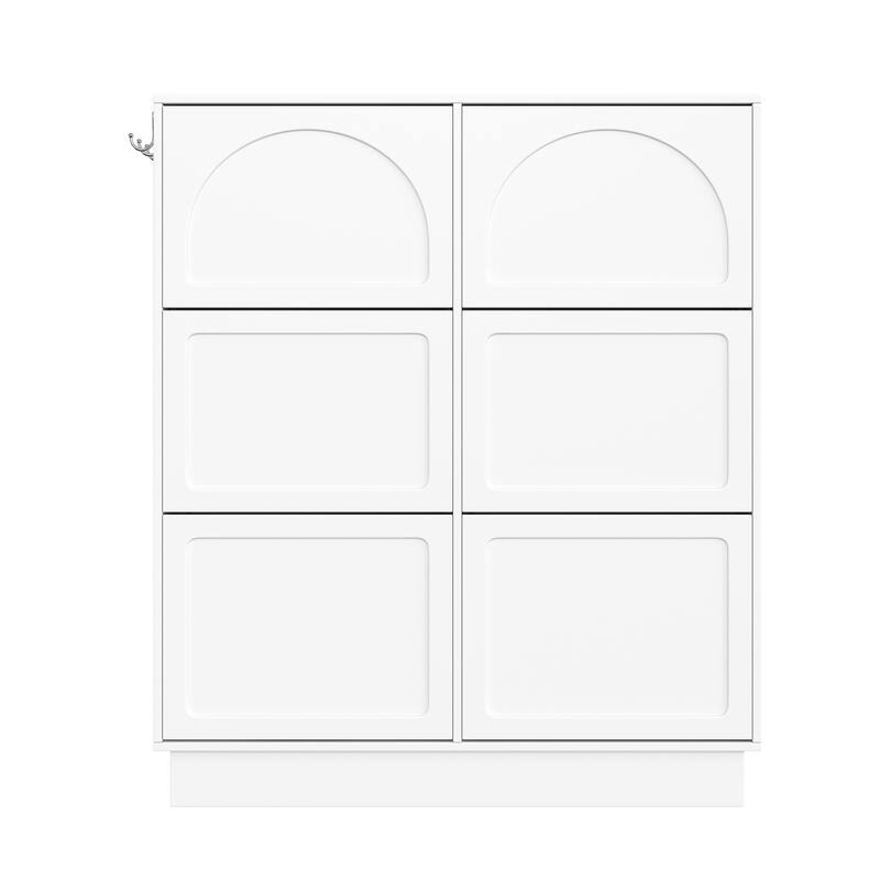 Narrow Shoe Cabinet with 6 Flip Drawers, Free-Standing Entryway Organizer, Shoe Rack with 3 Hooks & Adjustable Shelf