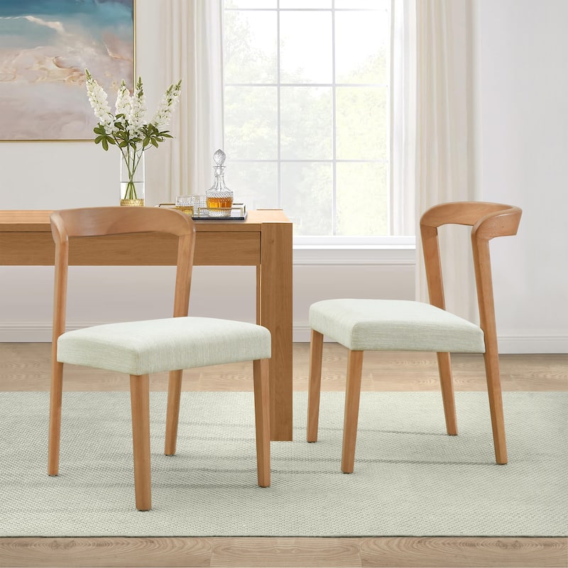 Christopher Knight Home - Eamon Fabric Upholstered Dining Chair with Rubber Wood Frame(Set of 2) - Natural Oak+Beige
