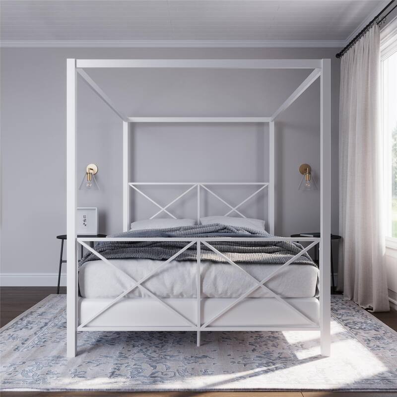 Avenue Greene Rosemarie Canopy Metal Bed, White