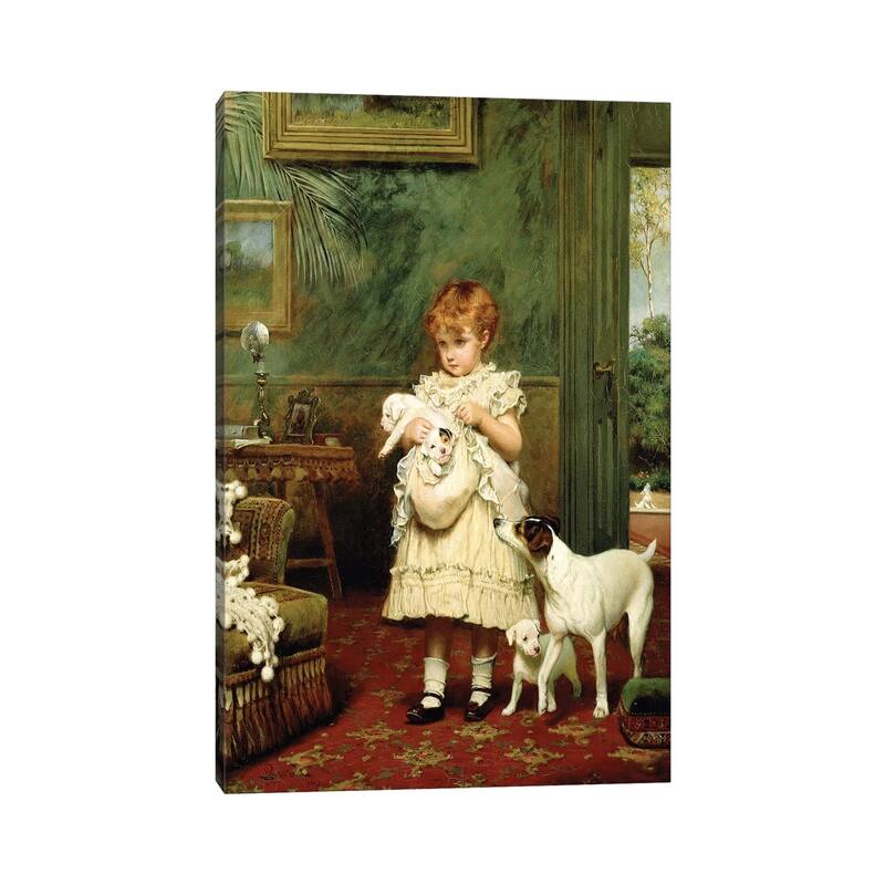 iCanvas "Girl with Dogs, 1893 " by Charles Burton Barber Canvas Print