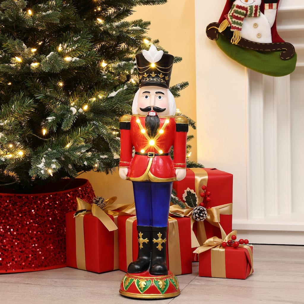 2Ft Tall Traditional Nutcracker Soldier in Red with Lights - 24.21" H x 7.28" W x 5.91" D