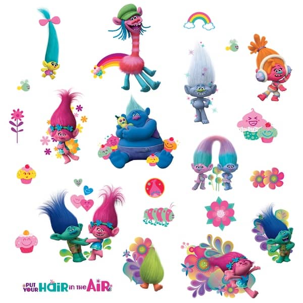slide 2 of 4, Blue & Pink & Green Trolls Wall Decals by RoomMates