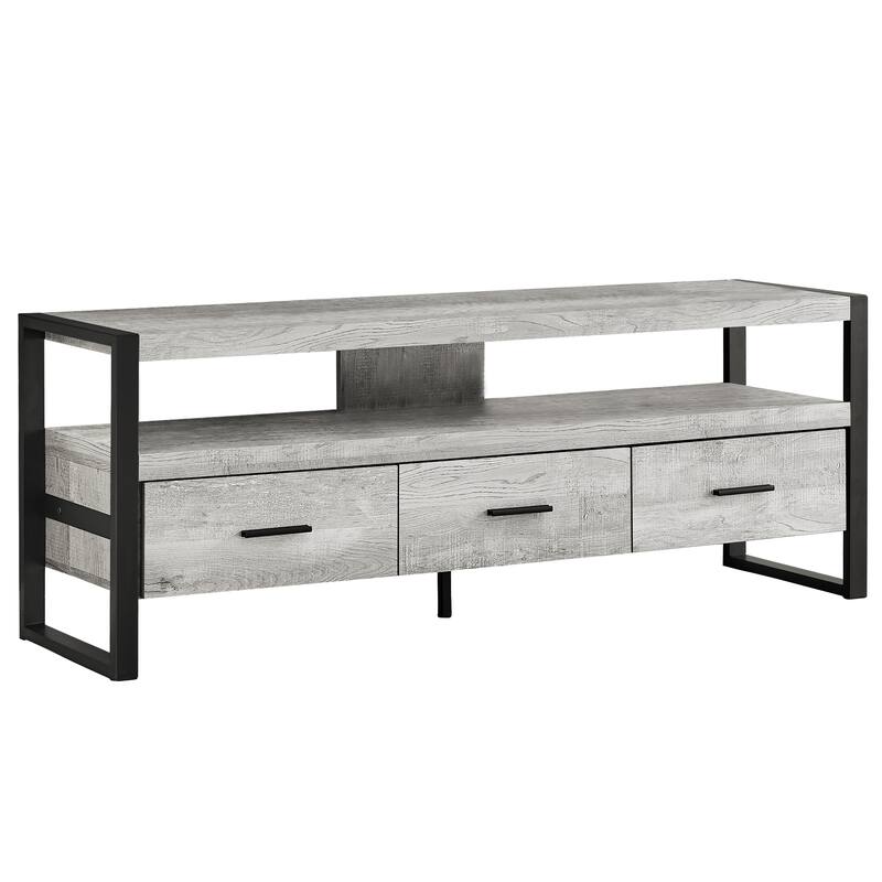Modern 59-Inch Wood Media Console with 2 Drawers and Open Shelves Fits TVs Up to 60 Inch - 59”L x 15.5”W x 21.75”H - Black-Grey