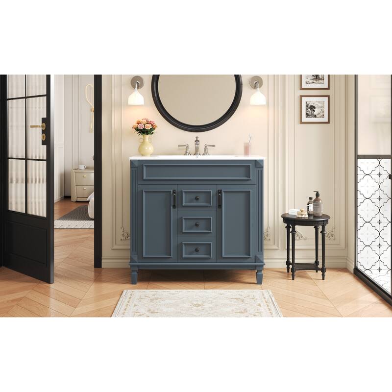 GDFStudio - Carrinford Modern Freestanding Bathroom Vanity with Ceramic Sink and 2 Soft Closing Doors & 2 Drawers