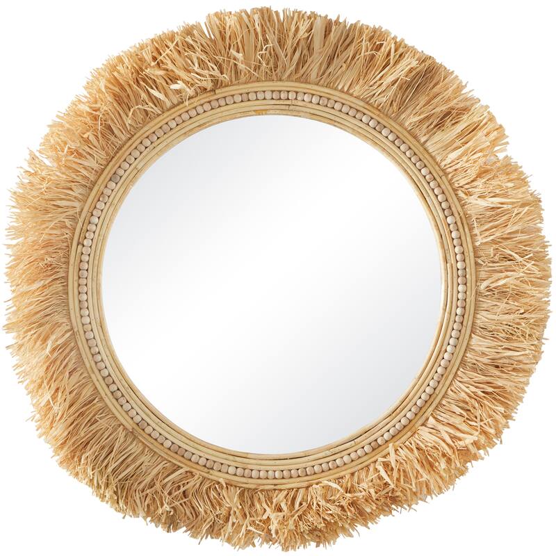 Seagrass Wall Mirror with Fringe Detailing - Light Brown - Roche River Decor - 1"W x 35"L x 35"H