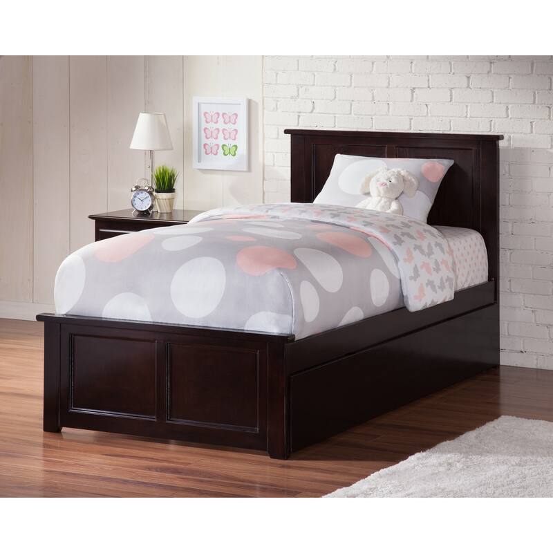 Full Platform Bed with Trundle - Twin Size Bed Frame - Modern Urban Style - Walnut Espresso Finish