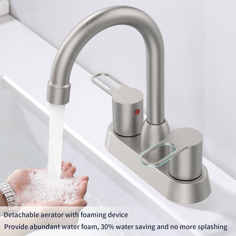 Modern 2 Handle 360 Degree Swivel Bathroom Sink Faucet with Anti Leak Valve and Aerator, Anti Rust, Anti Fingerprint - White