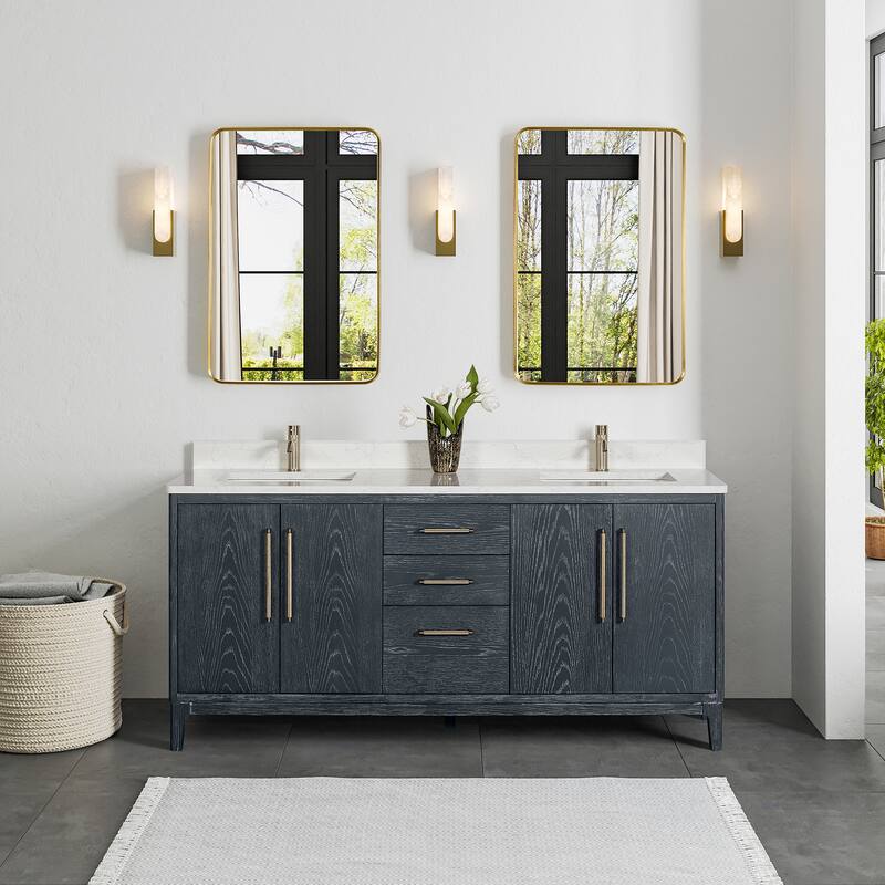 Gara Double Bath Vanity with Composite Stone Top without Mirror - 72in. - Washed Blue