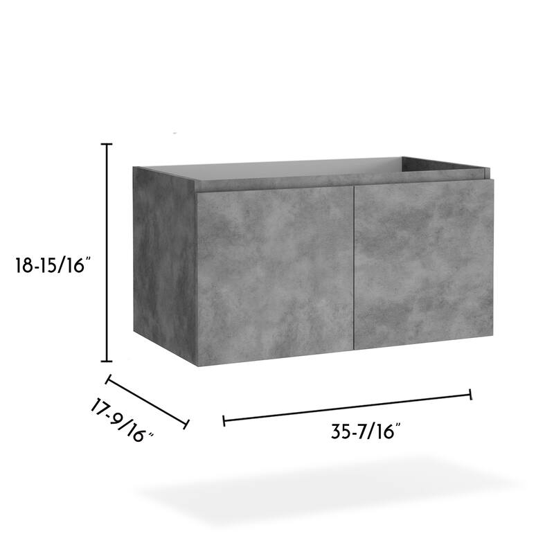 Single Vanity Cabinet, 36 Inches Wide, Cement Finish, Spacious Storage, No Basin Included - 35.39in L Engineered Wood