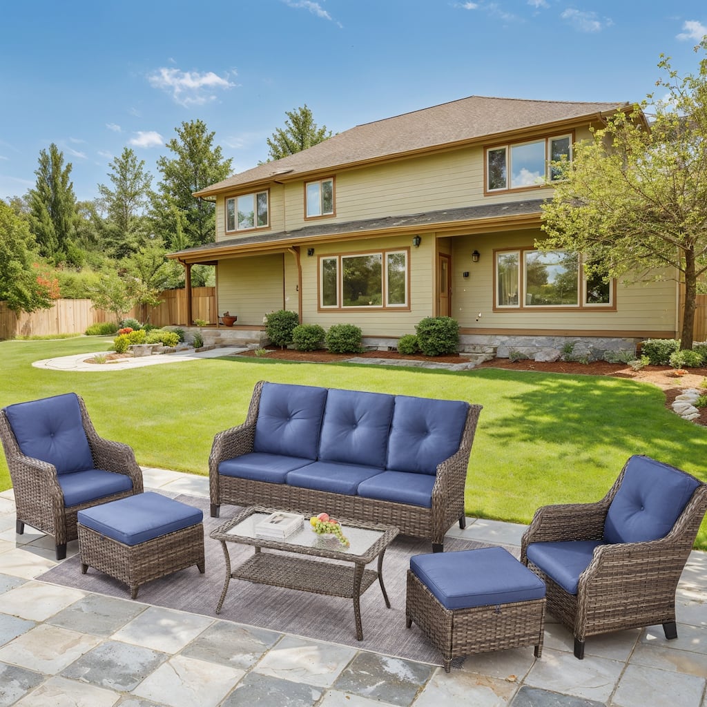 Gymojoy Outdoor Wicker Chairs and Sofa with Table, Ottomans - Grey