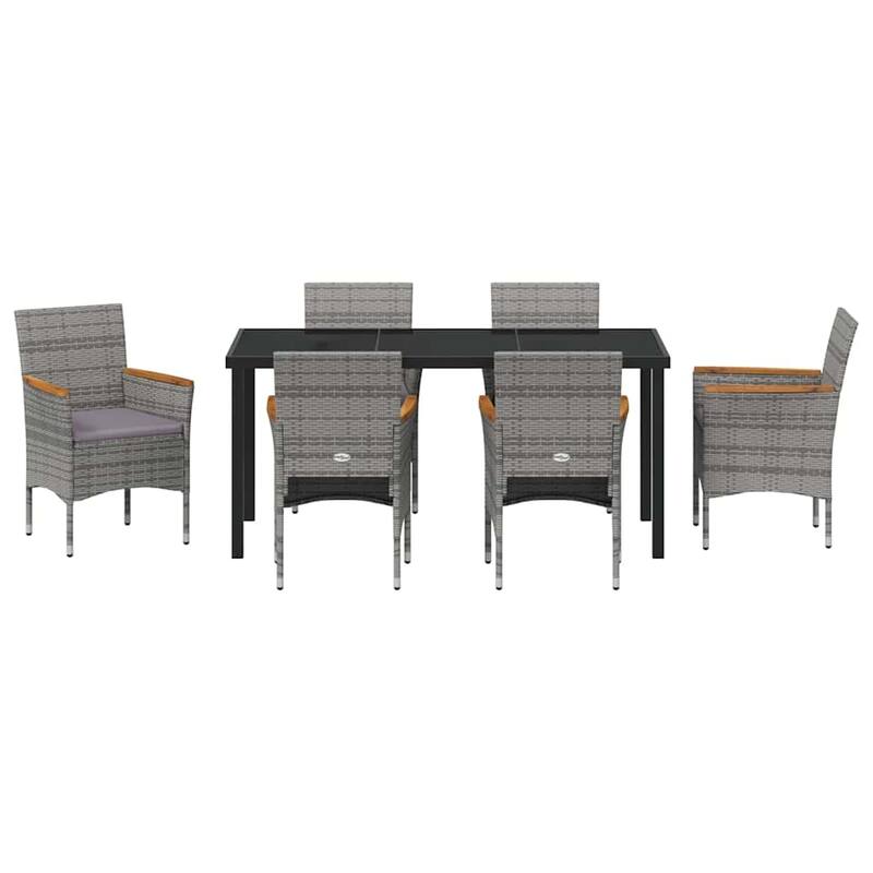 vidaXL Garden Dining Set with Cushion Black Poly Rattan