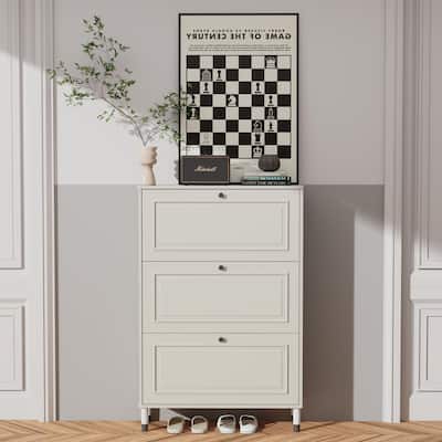 Narrow Shoe Rack Cabinet With 3 Flip Drawers, Freestanding Shoe Organizer With Legs,Slim Manager With Large Storage Capacity