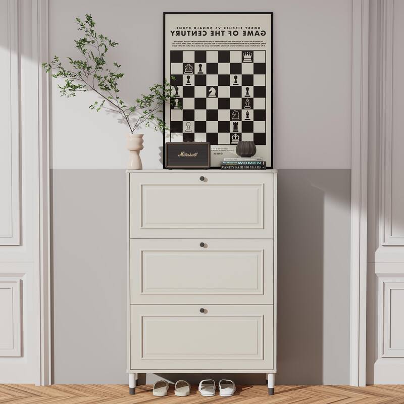 Shoes Storage Cabinet for Entryway,Narrow Shoe Rack Cabinet,Shoe Cabinet with 3 Flip Drawers, Freestanding Shoe Organize