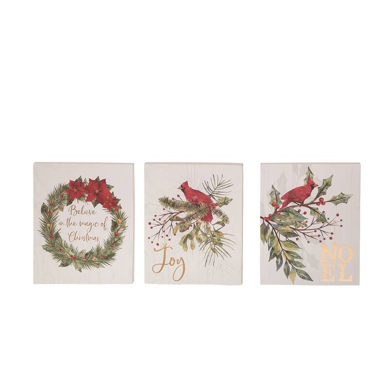 Transpac MDF Christmas Cardinal Block Decor Set of 3 Christmas Home Decorations