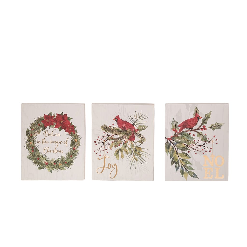 Transpac MDF Christmas Cardinal Block Decor Set of 3 Christmas Home Decorations