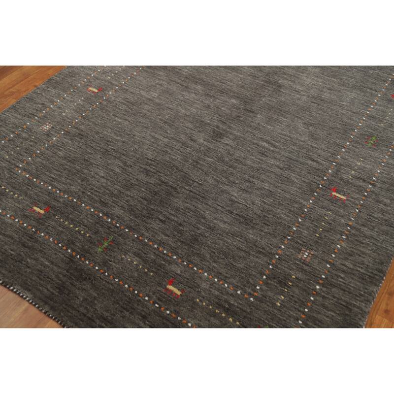 Tribal Gabbeh Area Rug Hand-Knotted Grey Modern Wool Carpet - 5'1" x 7'8"