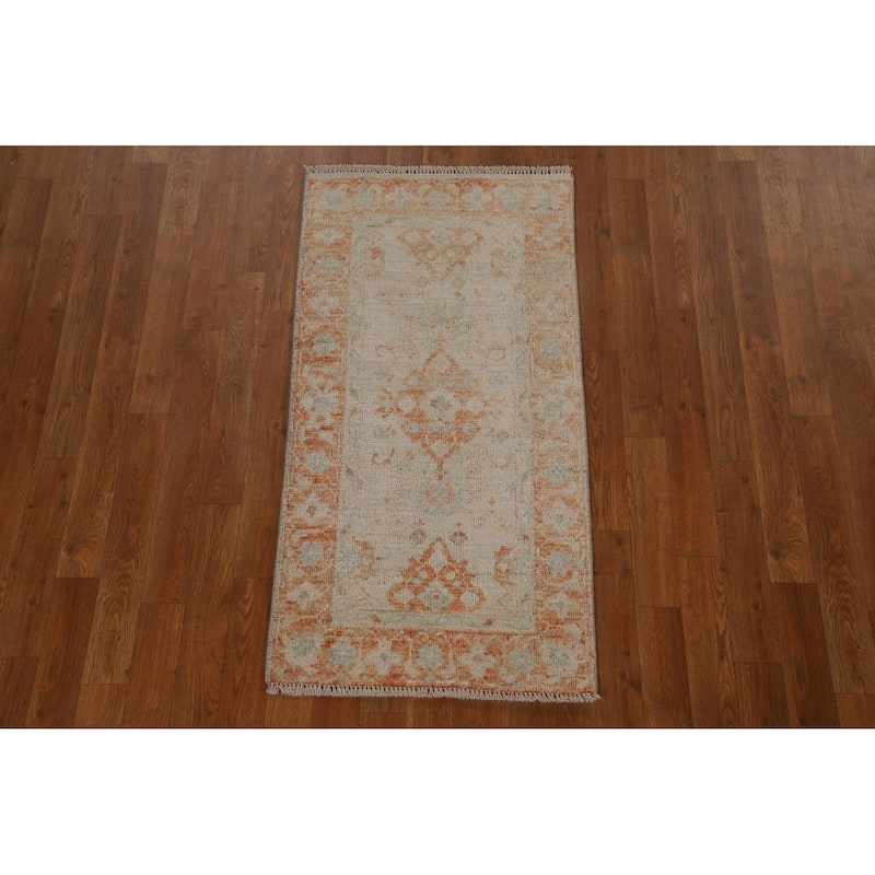 Geometric Oushak Turkish Traditional Oriental Wool Rug Hand-knotted - 1'11" x 3'10"