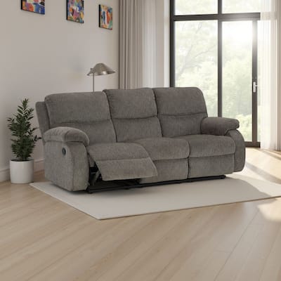 Lyla Manual Recliner Sofa with Bustle Back, Gray Polyester 86 Inch