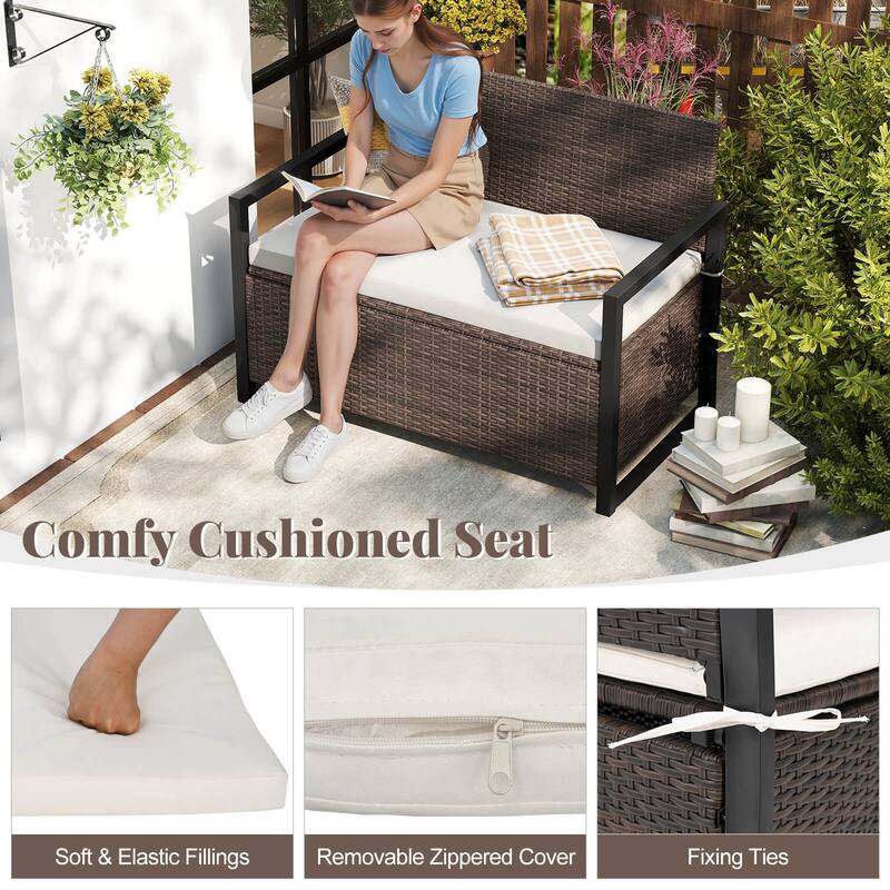 Costway Patio Storage Bench Wicker Loveseat with Built-in Storage & - See Details