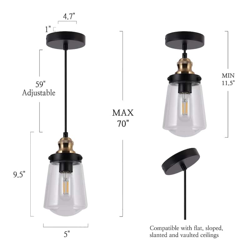 Cozia Farmhouse Mini Black Gold Pendant Light Industrial Linear Lighting Fixture with Clear Glass