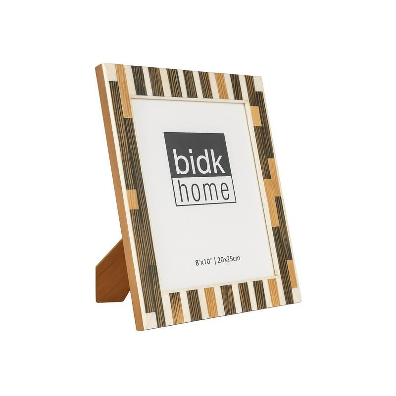 Block Horn Striped Picture Frame - for 8" x 10" Photo - White and Brown - 8-inchx10-inch