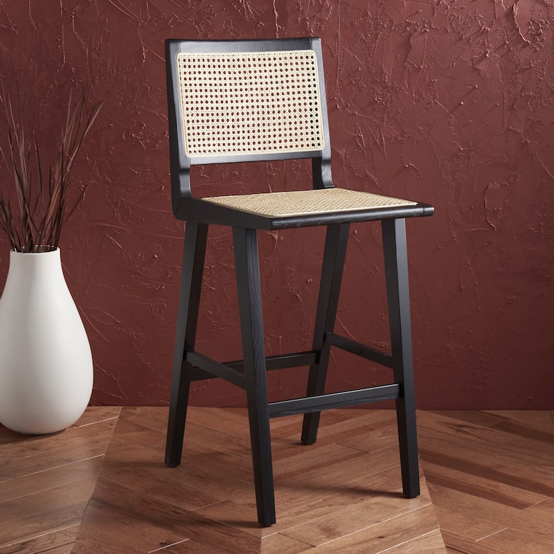 SAFAVIEH Couture Jeff French Cane 30-inch Bar Stool - 18 In. W x 23 In. D x 45 In. H - 18Wx23Dx45H - Black/Natural