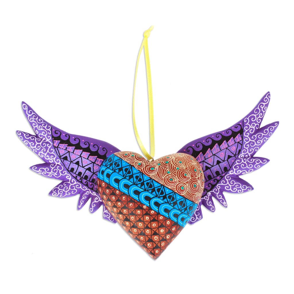 Novica Handmade Purple Wings Of The Heart Wood Alebrije Ornament