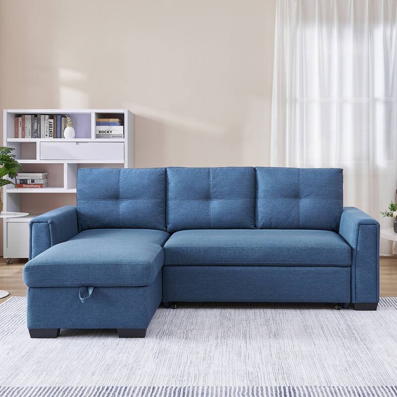 Tufted Sectional Chaise Sofa Sleeper with Storage