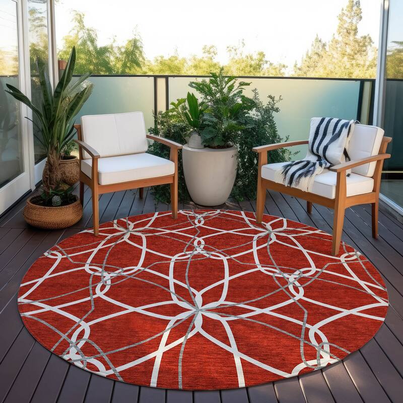 Machine Washable Indoor/ Outdoor Abstract Prism Chantille Rug - Red - 8' x 8'