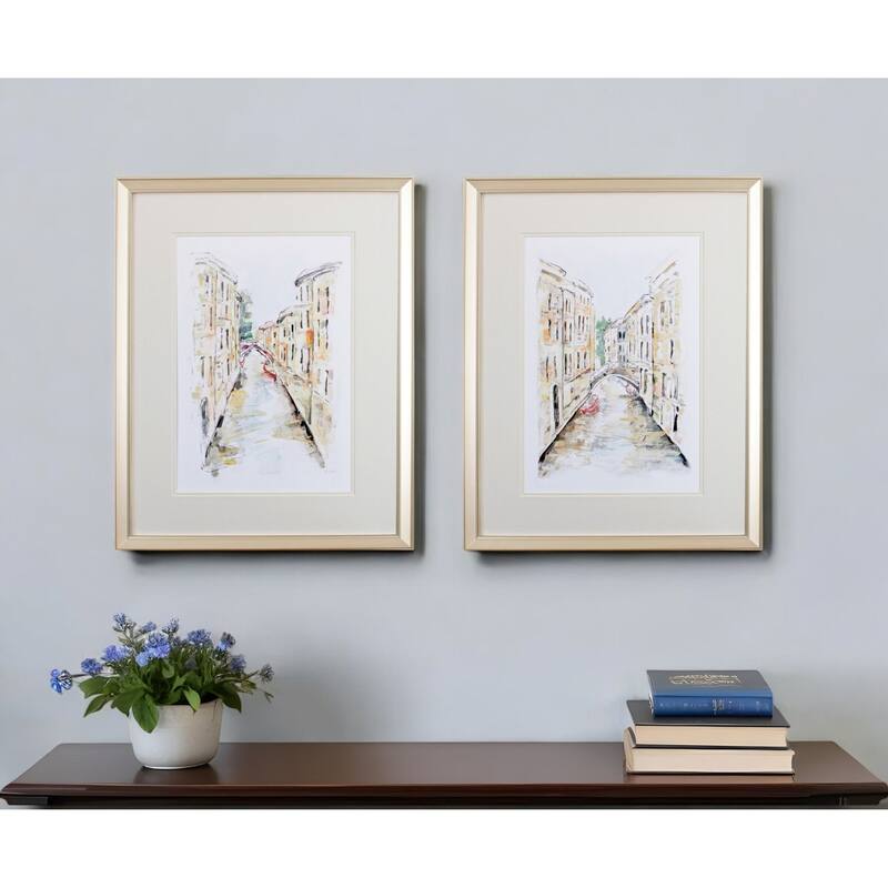 HomeRoots Set of Two Brown Streets of Venice Framed Art - Brown - 20.00 in. x 26.00 in.  x 1.00 in.