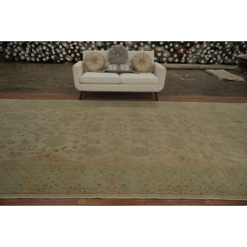 Hand Knotted Oriental 100% Wool Carpet Traditional Floral Beige & Ivories Ziegler Area Rug - 16' 8'' X 8' 0''