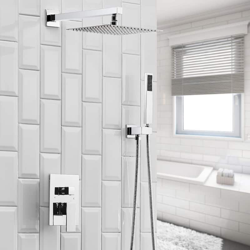 10 Inch Square Bathroom Shower Combo Set - 19.09"D x 14.96"H x 13.98"W - Polished Chrome