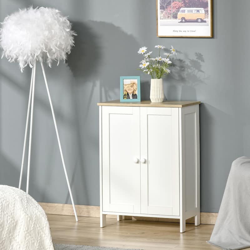 White Modern Storage Cabinet with Adjustable Shelves Magnetic Door Anti-Tip Organizer for Kitchen Dining Living Room
