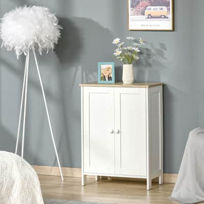 White Modern Storage Cabinet with Adjustable Shelves Magnetic Door Anti-Tip Organizer for Kitchen Dining Living Room