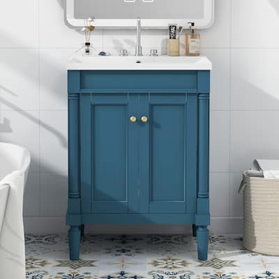 24'' Bathroom Vanity with Top Sink, 2-Tier Modern Bathroom Storage Cabinet, Single Sink Bathroom Vanity, Large Storage Shelves