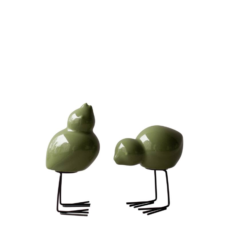 Standing Ceramic Swedish Birds- 3" - Green - Set of 2
