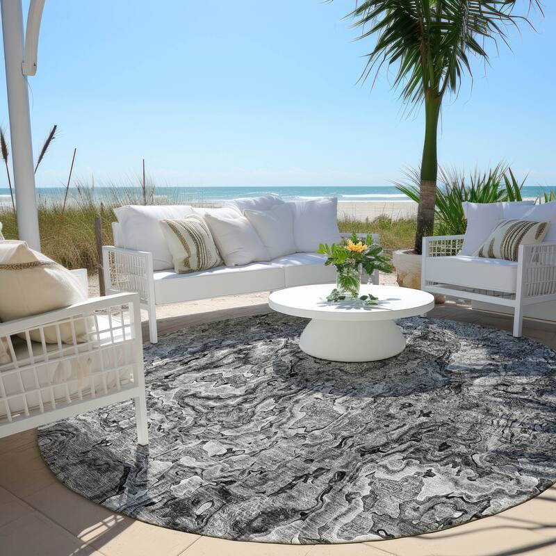 Machine Washable Indoor/ Outdoor Chantille Abstract Modern Rug - Gray - 8' x 8'