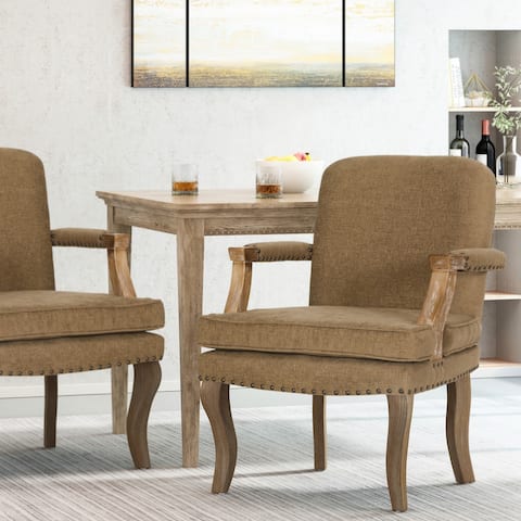 Drouin Upholstered Dining Arm Chair with Nailhead Trim by Christopher Knight Home