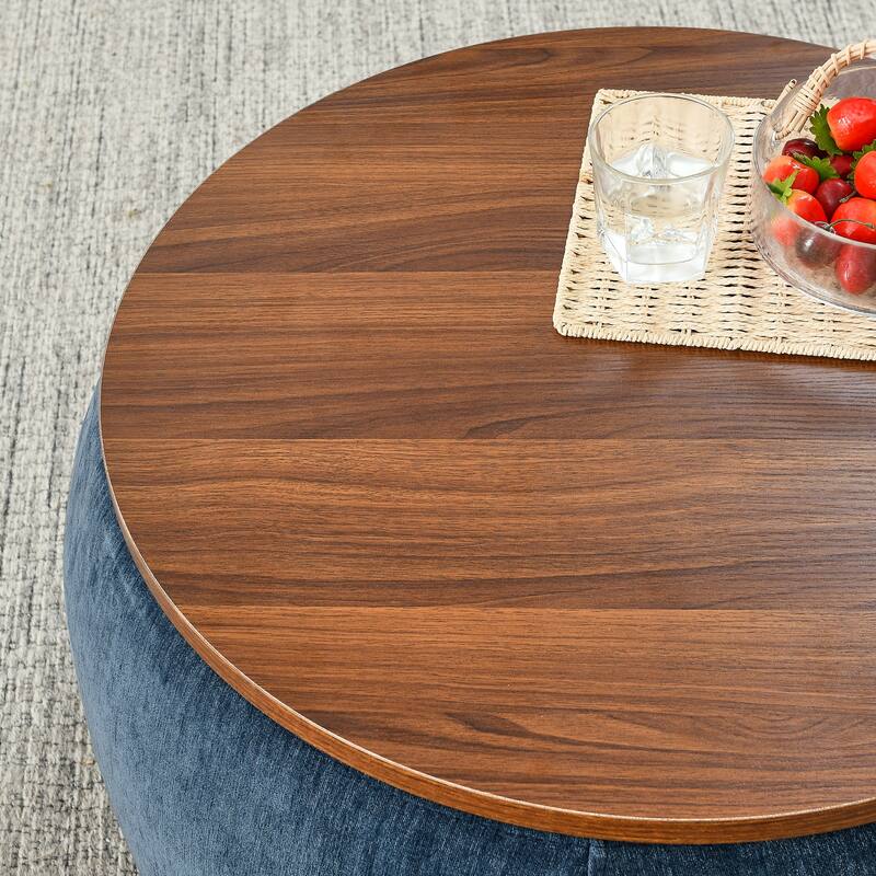 Woven Rattan Upholstered Ottoman with Storage and 2 in 1 Function