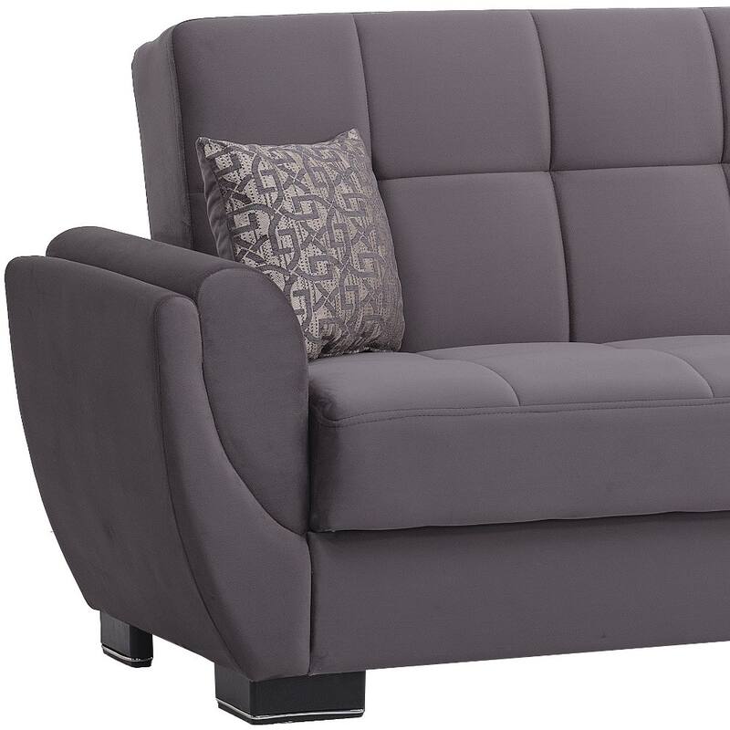HomeRoots 93" Gray Microfiber Convertible Futon Sleeper Sofa And Toss Pillows With Storage