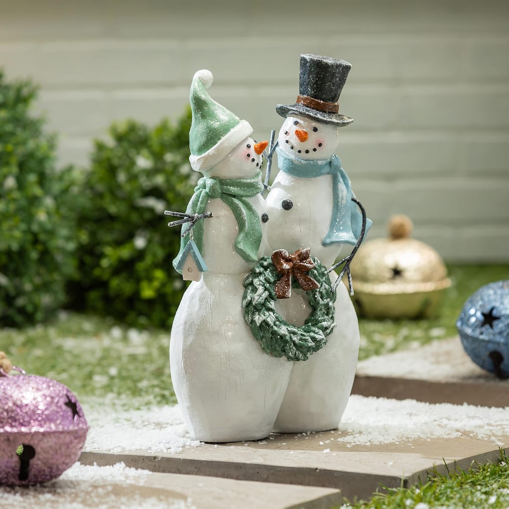 15.5 in. Frosted Snowmen Resin Garden Statue - Multicolor