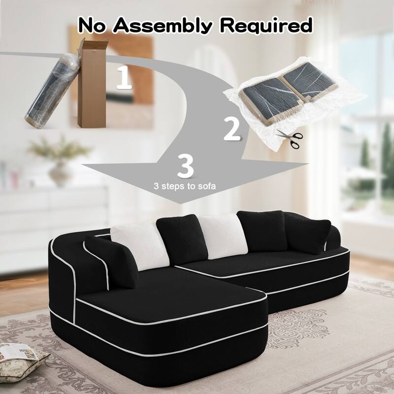 Rossetta 106" Left-Facing Modular L-Shaped Chaise Contrast Color Sectional Teddy Fabric Boneless Sofa