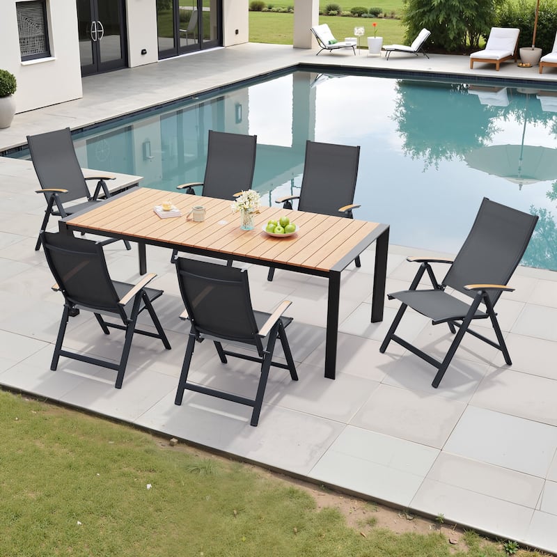 7-Piece Furniture Set Outdoor Patio Dining Table and Folding Chairs