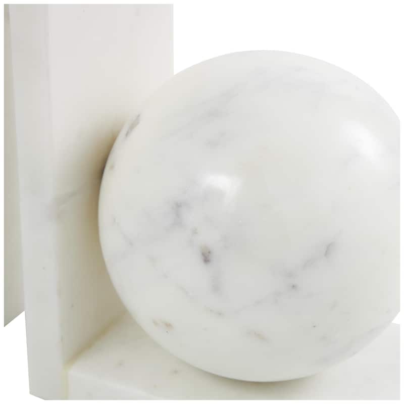 Marble Geometric Sleek Orb Decorative Bookends with L- Shaped Bases - Set of 2 White, Black, Gray - Roche River Decor
