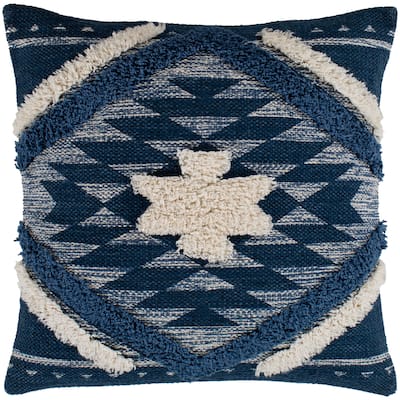 Katherine Denim & Cream Boho Shag Poly Fill Throw Pillow (20" x 20")